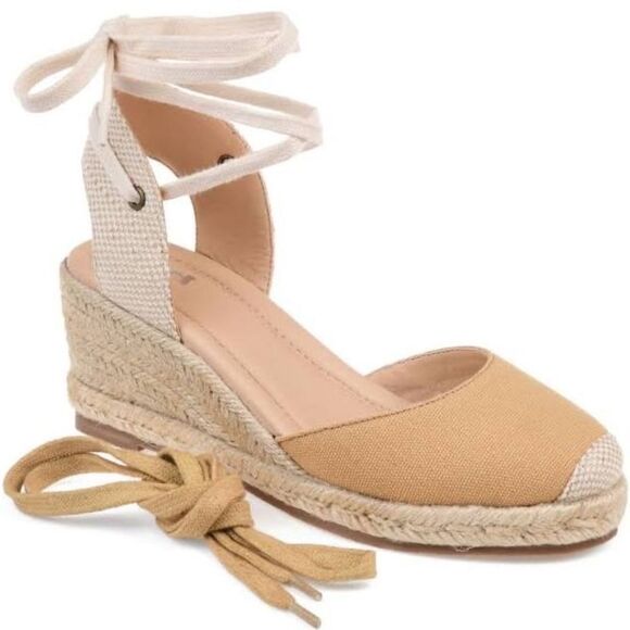 Journee Collection Womens Monte Espadrille Sandals Wedge Canvas Tan 10M New - Picture 1 of 8